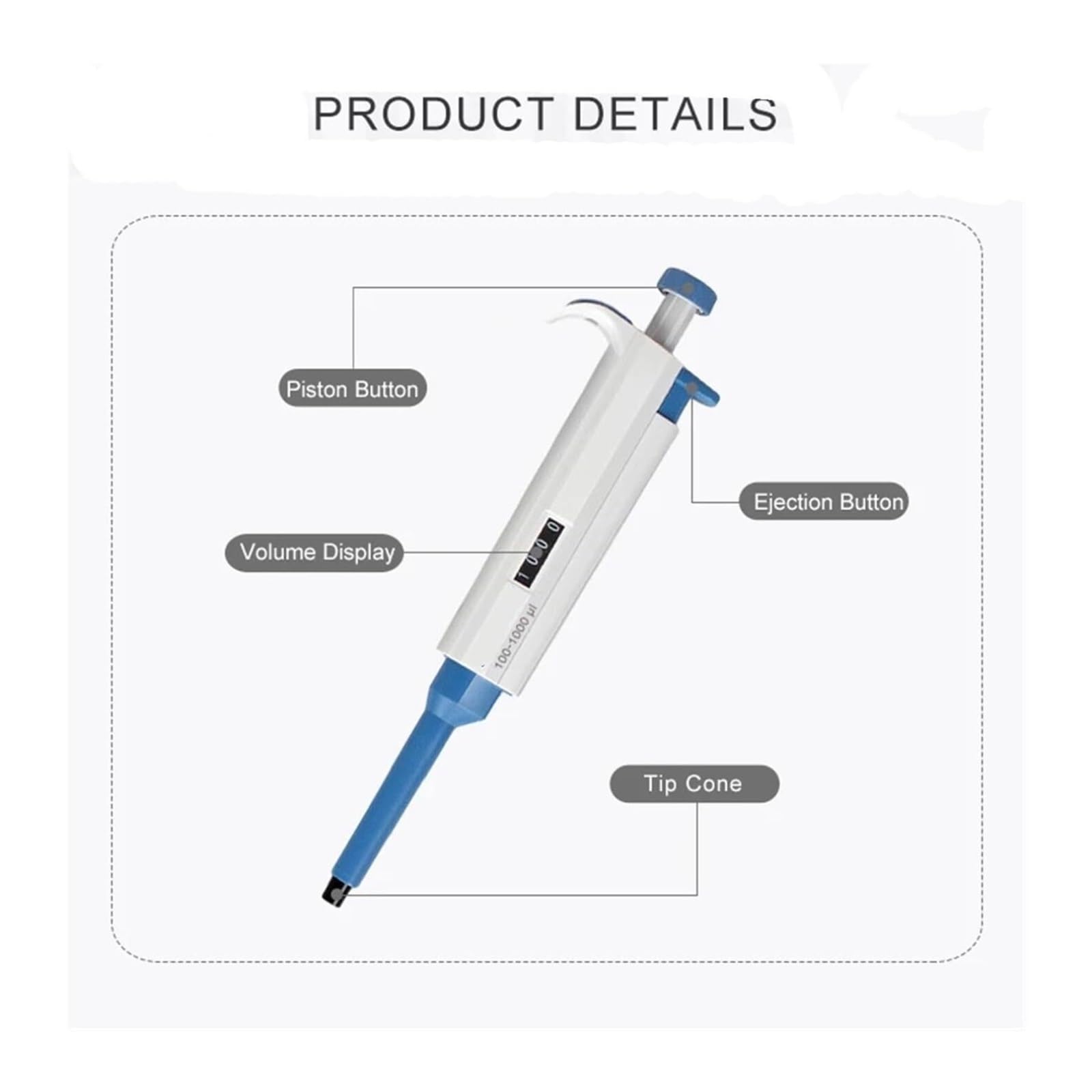 Pipeta Pipeta De Equipo Laboratorio, Micropipeta Ajustable Monocanal Para Puntas para laboratorio(100-1000ul)