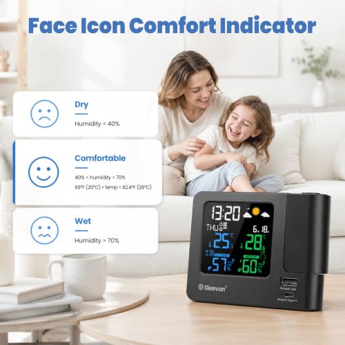 Geevon Projection Alarm Clock for Bedroom Ceiling with Weather Station - Image 2