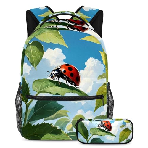 Cartable coccinelle avec trousse pour la rentrée scolaire des enfants de primaire