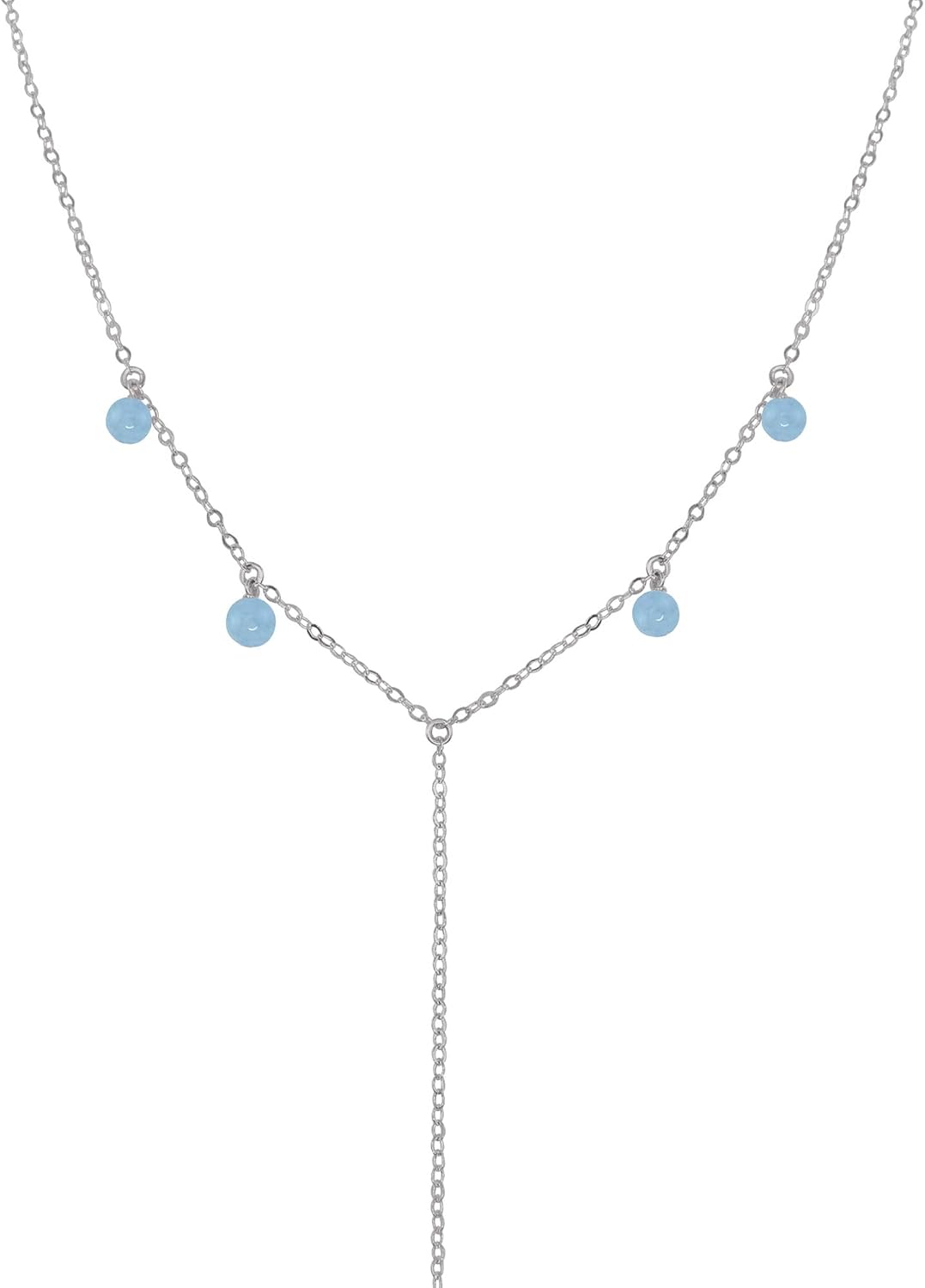 Luna Tide Aquamarine Boho Y Necklace in Stainless Steel