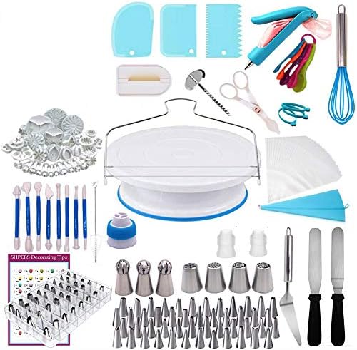 Artensky Cake Decorating Supplies Kit, 220pcs Cake Decorating Set, Cake Decorating Equipment Baking with Nonslip Turntable Stand, Piping Bags, Nozzle, lcing Spatula Whisk Pastry Too
