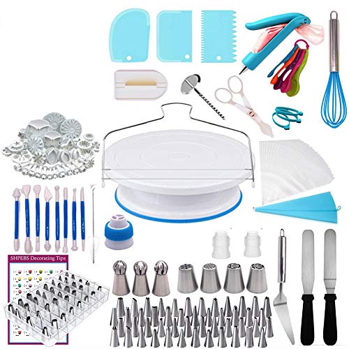 Artensky Cake Decorating Supplies Kit, 220Pcs Cake Decorating Set, Cake Decorating Equipment Baking With Nonslip Turntable Stand, Piping Bags, Nozzle, Lcing Spatula Whisk Pastry Too #TOP1