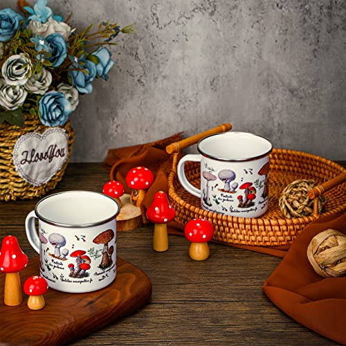 Mushroom Enamel Mug 2 Pieces Kawaii Mushroom Cup Mushroom Coffee Mug Enamel Camp Mug Cute Mushroom Decor Tin Cup For Travel Hiking Walking Camping Gifts #TOP3