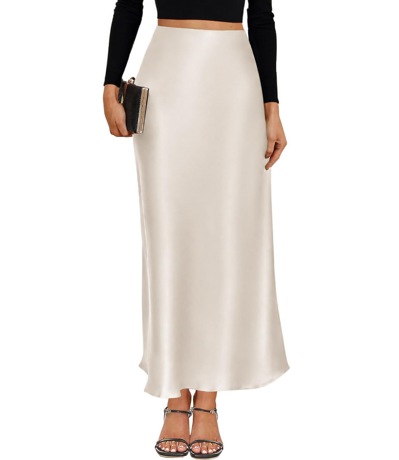 VividMosaic Satin High Waisted Maxi Skirt