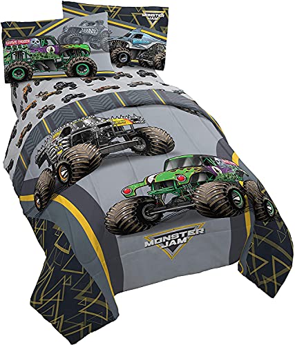 Boys Monster Trucks: Monster Jam Full Comforter & Sheet Set (5 Piece Bedding) + Coloring Book