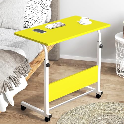Image of Torche Ironwood Multipurpose Height Adjustable Movable Table for Computer & Laptop Table with Wheels (Small-Marygold)(White-Frame)