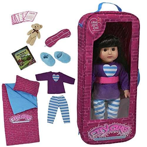 18 Inch doll Travel Case - Includes Doll sleepover set with 9 doll