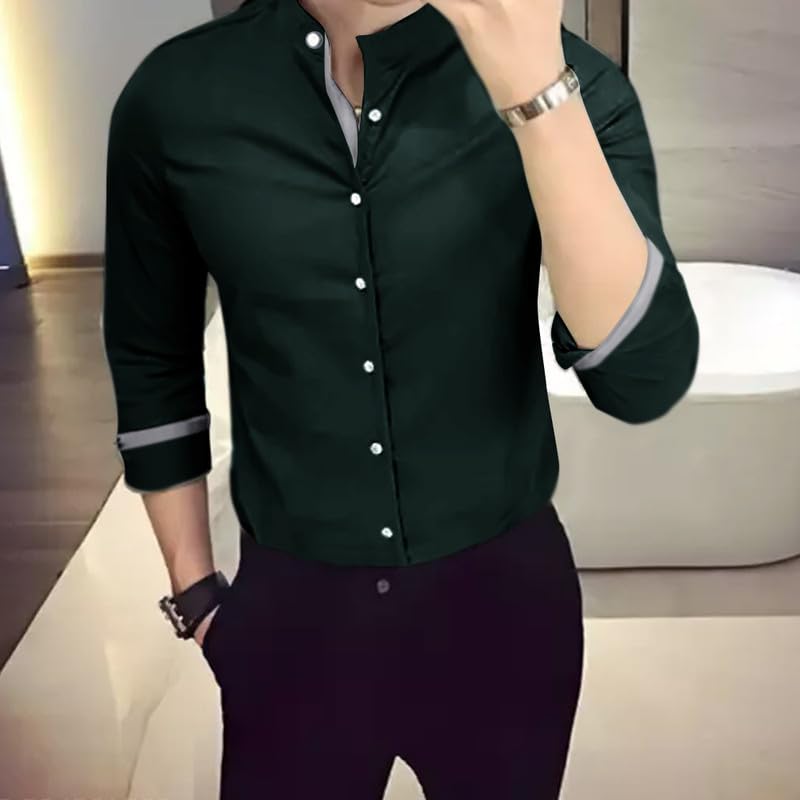 Tee Projekt 1 camicia da uomo a maniche lunghe, in cotone, tinta unita, con bottoni, per spiaggia, ufficio, casa