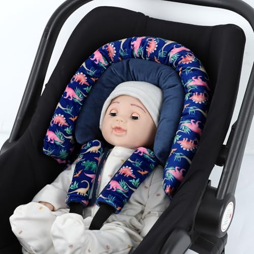 Image of SWESEN Baby Car Seat Head Support, Super Soft 2 in 1 Infant Car Seat Insert, Reversible Newborn Car Seat Insert Cushion with Strap Covers for Strollers, Bouncers, Swing, Navy Dinosaur