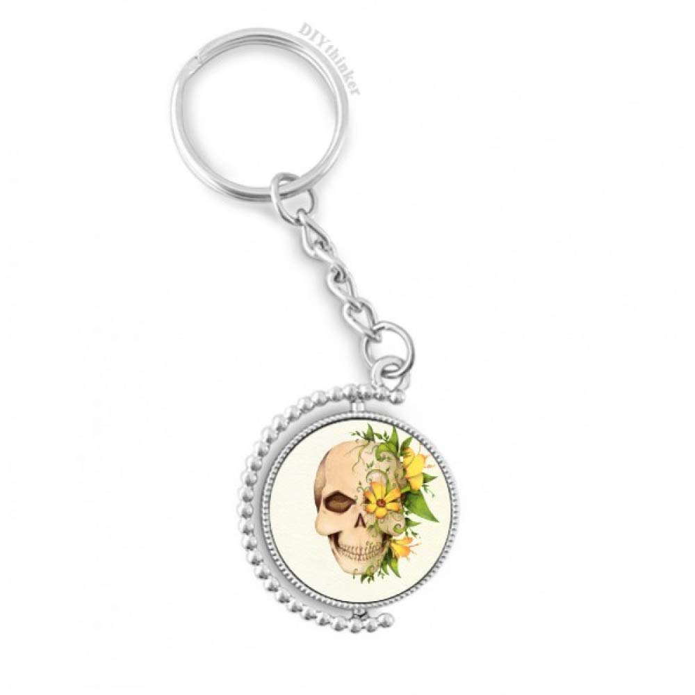 Llavero de calavera con flor DIYthinker y llave maestra giratoria 4