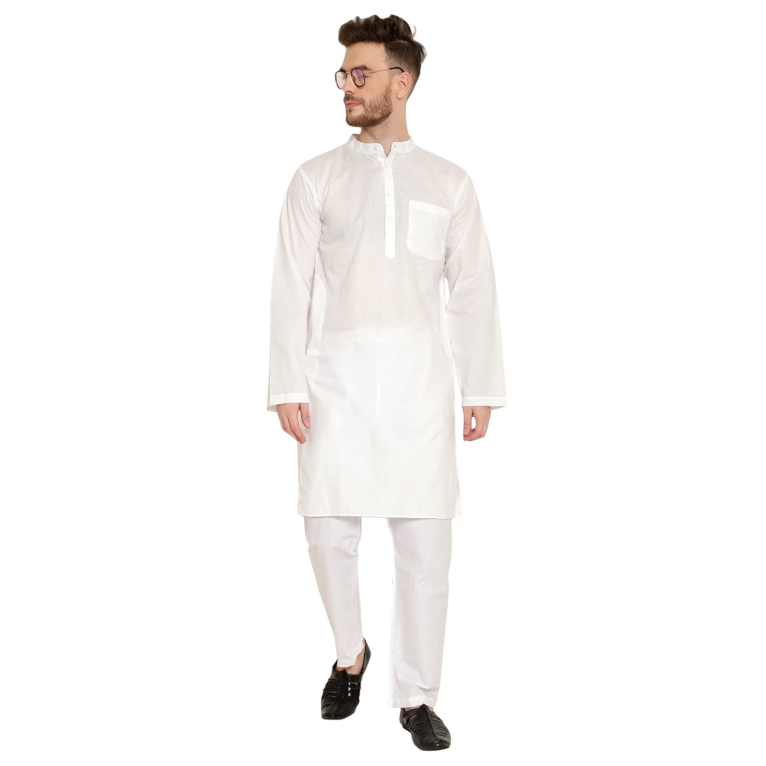 latest chikan Men's Cotton Straight White Long Kurta Full Sleeves - Casual Ethnic Summer Wear-picture-22