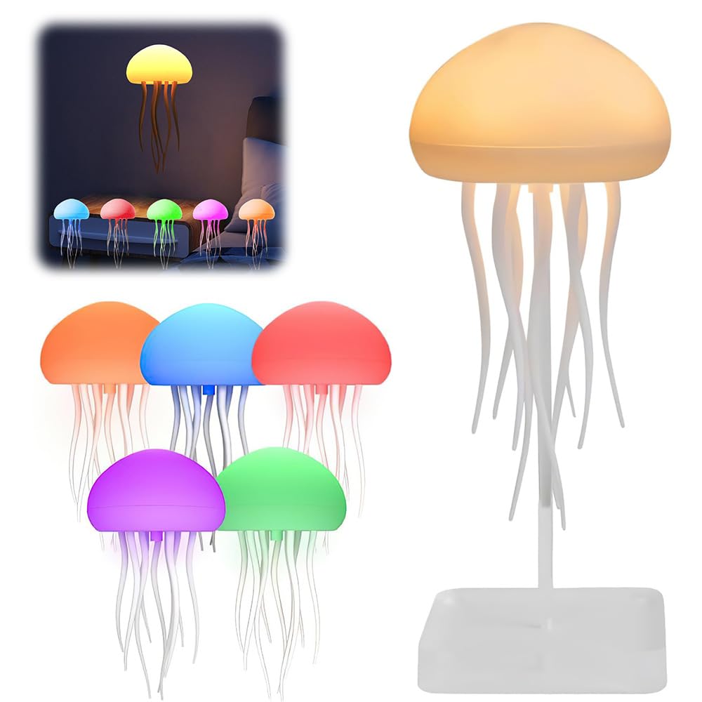Eznaobo Suspension Type+Base Jellyfish Lamp,Led Gradient Swimming Jellyfish Atmosphere Night Light,Cute Jellyfish Night Light Bedside Lamp Voice Control,With Dancing Legs And Changing Colors For Home (Suspension Type+Base)