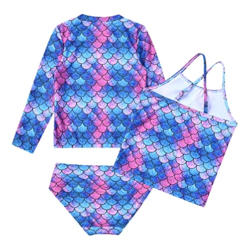 Jxstar Girls 3 Piece Rash Guard Swimwear Set Kids Long Sleeve Swimsuits UPF 50+ UV2