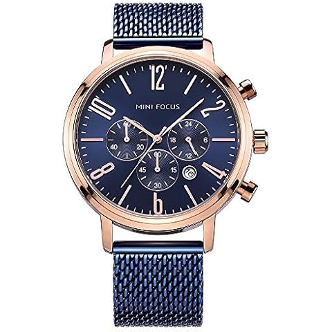 Men's Fashion Waterproof Sports Chronograph Analogue Quartz Stainless Steel Mesh Watches Mens Bracelet Cover