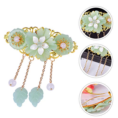 Minkissy 07ZJQR11FV4RA41A3KOS Chinese Style Hair Clips Ponytail Holder Long Tassel Hair Barrettes Jade Hair Clips Glaze Flower Pearl thumb #7