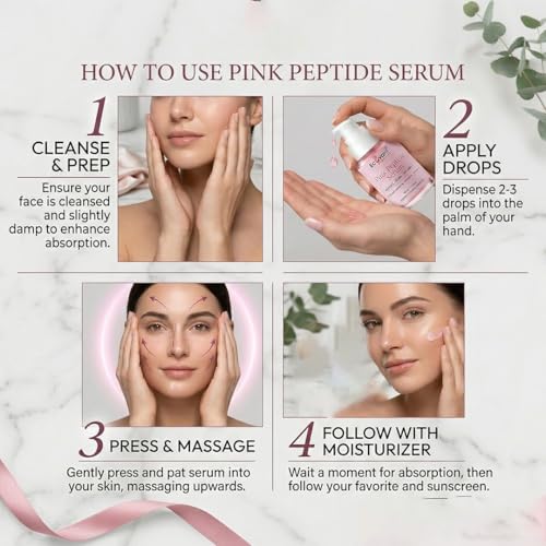 Image of Pink Peptide Face Serum with Matrixyl 3000, PDRN & Vitamin C | Hydrating & Collagen Support Serum with Rose & Waterlily Extract | Lightweight Skin Plumping & Radiance Facial Serum for Smoother Looking Skin | 30 ml