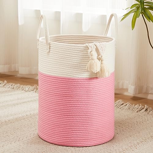 Image of YOUDENOVA Cotton Rope Laundry Hamper Basket, 58L Tall Woven Collapsible Baskets for Blanket Organizing Clothes Hamper for Laundry Room Storage