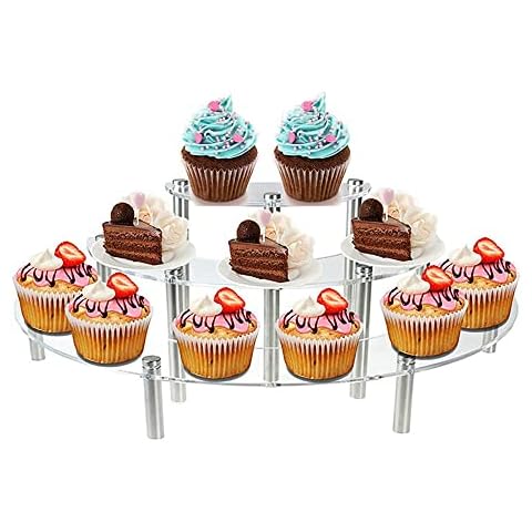 HIMM 3 Tier Acrylic Display Stand Plexiglass Plexiglass Display Stand Holder Half Moon Shelf Display Rack For Cupcake Spice Jar Figurine Perfume Dessert Pastry Nail Polish Frunko Pop Lipstick Cover