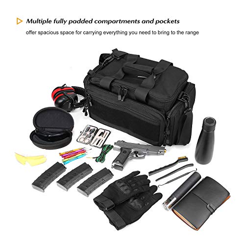 ProCase Taktisch Waffentasche, Deluxe Gepolstert Pistol Shooting Range Reisetasche Große Pistole Magazin Munition Waffen Zubehör Beutel fürJagd Schießstand Sport -Schwarz
