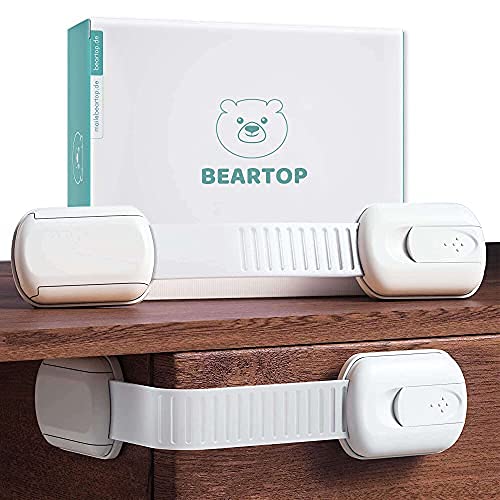 Baby Schubladensicherung BEARTOP | starker Halt dank 3M Kleber (>15kg)| Universalsicherung, Kindersicherung, Babysicherung | Schloss für Schränke, Schubladen usw. | ZUFRIEDENHEITSGARANTIE (3 Jahre)*