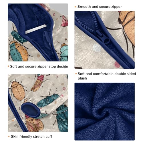 Cute Colorful Bugs Pattern Toddler Fleece Jacket Girl Boys Hooded Fleece Jacket Coat Warm Outwear Zip-up 3-10T3