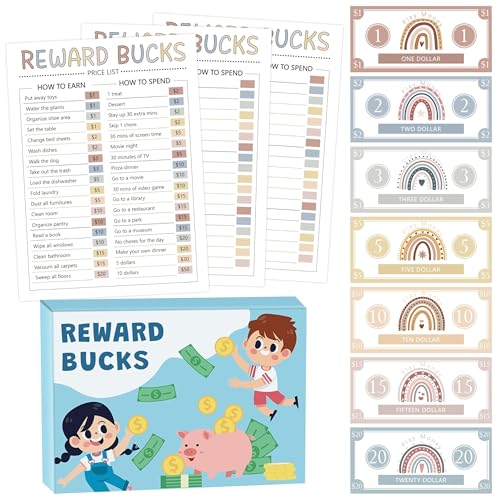 EZdhuawuse Reward Bucks Charts for Kids - Back to School Gifts 633P Good Behavior Boho Reward Chore Chart for Boys Girls, Family Housework Plan Earn Spend Props, Parent Child Play Game List