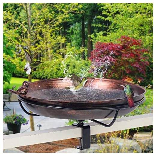 DREAMSOUL Deck Mounted Bird Bath with Adjustable Sturdy Metal Clamp, Bowl Bird Baths for Outdoors Garden Balcony Patio Deck Railing Decoration, Lightweight & Detachable