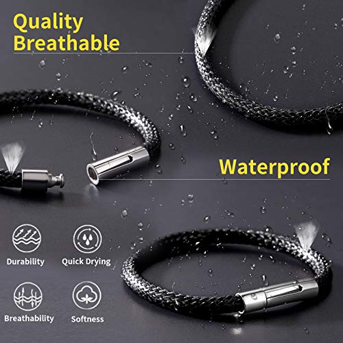 ChainsHouse Personalized Mens Leather Wrist Cuff Bracelets with Custom Beads, Waterproof Wax Rope Braided Cord Bracelet Engraved with Names for Men Women, 7-8.7 inch Length, Send Gift Box3