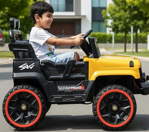 Image of Wishmaster 4x4 Kids Electric Ride On Jeep with Remote Control | Battery Operated Car for Kids 2-6 Years | RGB LED Lights, Bluetooth Music | Birthday Gift | 1-Year Warranty On Motors & Motherboard