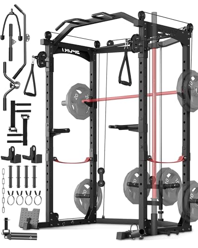 Power Cage, Multi-Functional Power Racks for Home Gym with Cable Crossover System, 1600LBS Weight Capacity Fitness Squat Rack for Strength Workout with More Training Attachment