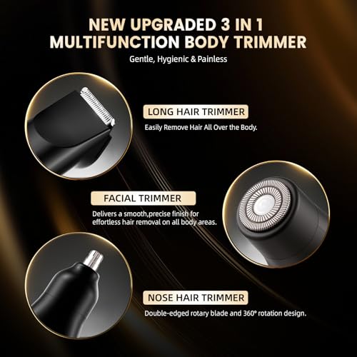 Body Hair Trimmer for Men，3 in 1 Electric Razor with Ceramic Blades, IPX7 Waterproof, USB Rechargeable, Painless Hair Removal for Face，Body，Groin, Travel Grooming Kit — view 3