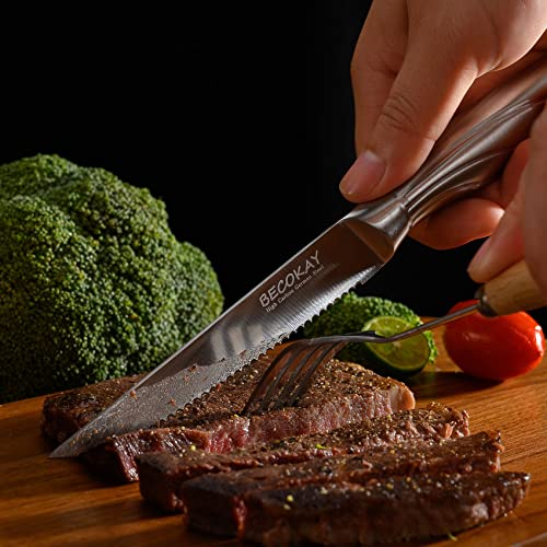 BECOKAY Steak Knives Steak Knives Set of 6 High Carbon German Steel