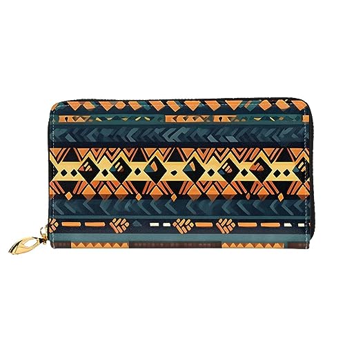 Portefeuille femme ethnique noir 19x10 cm à grande capacité et fermeture éclair