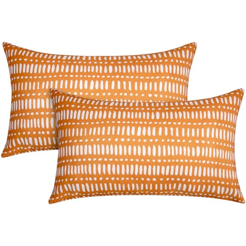 CASAJOY Pack of 2 12x20 Outdoor Pillows Waterproof Throw Pillows with Inserts Decorative Lumbar Pillows for Patio Garden Couch Furniture Sofa Bed Living Room(Pebble Orange)