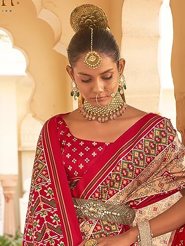 Image of SAREE MALL Women's Bandhani Printed Patola Silk Designer Saree With Unstitched Blouse Piece