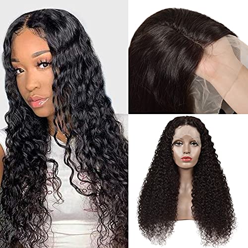 Transparent T-Part Lace Frontal Wigs Water Wave Middle Part Pre Plucked Human Hair Wigs Natural Hairline with Baby Hair Wigs for Women 150% Density聽(22)
