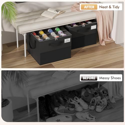 Image of Large Reinforced 2 Pack Shoe Organizer for Closet with Adjustable Dividers | Customizable Compartments for Sneakers, Boots, Heels, Sandals, Clothes, Towels and Toys, Versatile Cube Storage Organizer