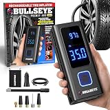 POCKET AIR PRO Tire Inflator Portable Air Compressor by Bullseye Pro for Tires, Balls, Inflatables, Auto Shut Off, Inflates in 2 Min, Cordless Rechargeable 6000 mAh,120 PSI, SoS Light for Emergencies