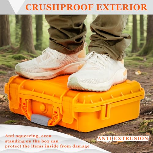 Image of Relaxweex 1 Pcs Waterproof Hard Case with DIY Customizable Foam Insert Portable Protective Case with Knife for Camera Drones Equipments Tools Test Instruments(Orange,8.5 x 6.5 x 3.7 Inch)
