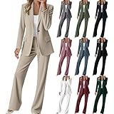 Generisch Trajes de pantalón para mujer elegante de dos piezas, traje informal festivo de pana ajustado, traje de negocios de un solo color, conjunto de pantalones, traje de pantalón deportivo, blazer