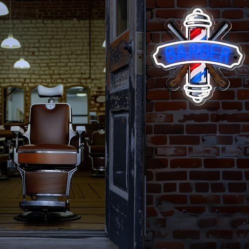 Image of Barber Neon Sign for Barber Shops Hair Salon Decor Dimmable Barber Neon Light for Hair Beauty Salon Store Man Cave Pub USB Powered Light Up Business Store Sign Gift for Hairdresser