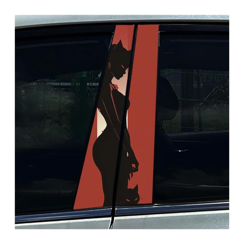 Body Parts 2pcs Car Center Column Waterproof Decals Cat Beautiful Girl Car B-Pillar Stickers(D)