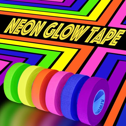 Image of UV Blacklight Reactive Fluorescent Cloth /Neon Gaffer Tape, Super Bright Spike Tape for Glow Party Supplies, 0.6 in x 36 ft - 6 Colors