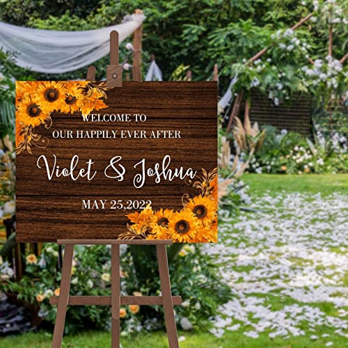 Letrero de madera personalizado de girasol amarillo para boda en formato 20x30 pulgadas