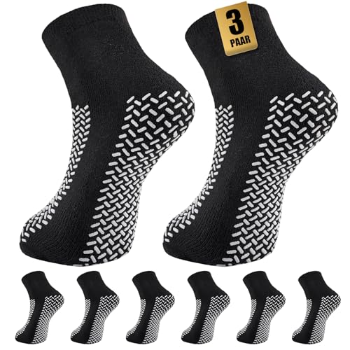 SukModen Krankenhaussocken mit Doppelprofil 3 Paar Rutschfeste Stoppersocken mit Noppen Sturzschutz Slipper Socken für Männer und Frauen Anti-Rutsch Haussocken für Pflege Reha & Zuhause
