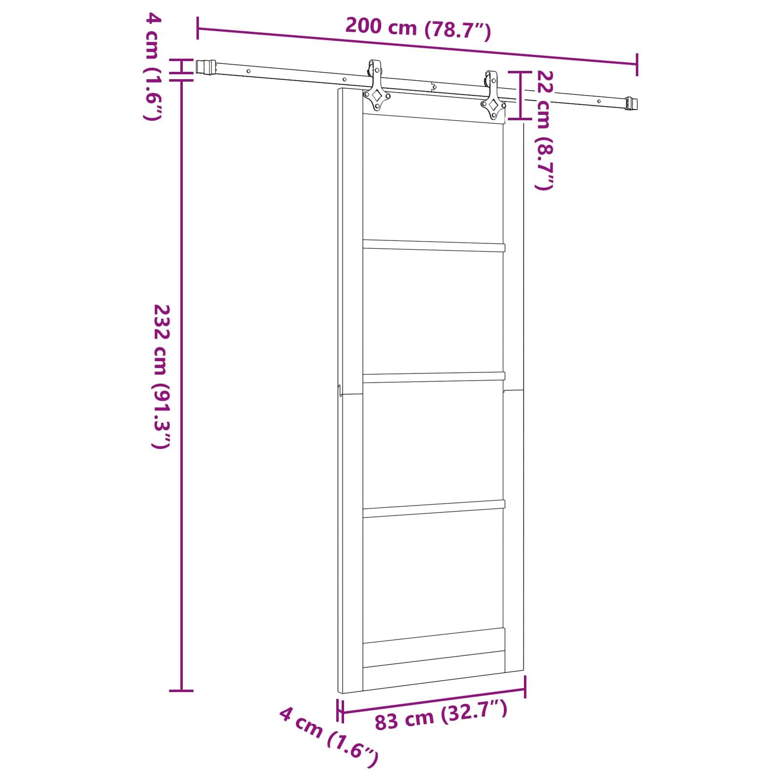 Schiebetür Weiß aus massivem Kiefernholz 83 x 232 cm mit pulverbeschichtetem Stahl-Schiebemechanismus für platzsparende Raumgestaltung und leises Gleiten in Wohnung und Neubau