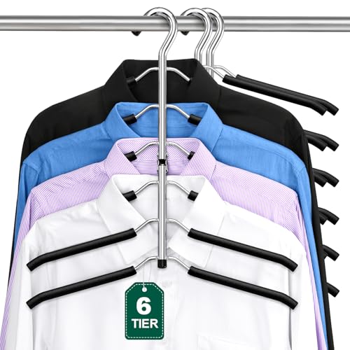 ZriEy, 3 grucce salvaspazio, pieghevoli, antiscivolo, a 6 livelli, con imbottitura in gommapiuma, in metallo, per camicie, organizer e stoccaggio