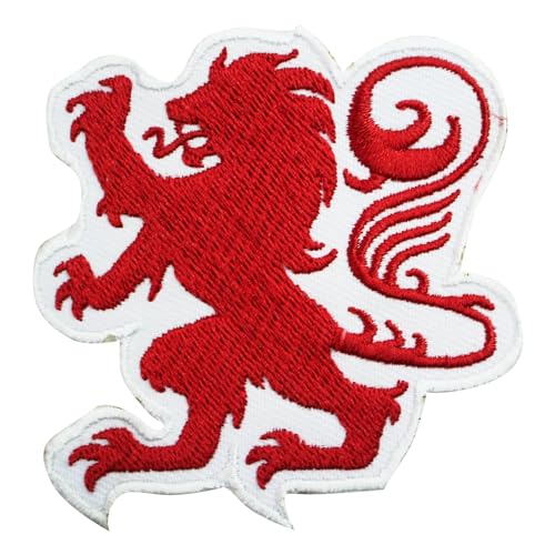Écusson brodé lion rampant rouge à coudre ou à repasser pour vêtements, etc. 7 x 7 cm