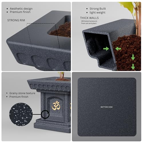 Image of YUCCABE ITALIA FOXB 12 Inch Tulsi Planter Pot for Tulsi Pooja German Polymer Tulsi Planters Suitable for Indoor Outdoor Use Home Office Pooja Plant Gamla (Grey)
