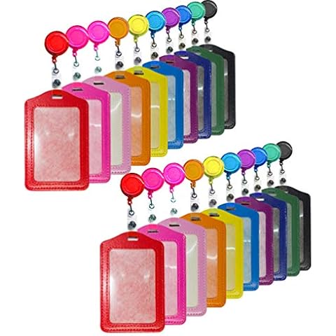 Creatiee PU Leather Badge Holder with Retractable Reel Clip Cover